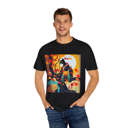 Black Cat in Kimono Unisex Garment-Dyed T-shirt