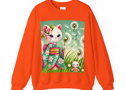 Geisha Kitten and the Dandelion Wish Heavy Blend™ Crewneck Sweatshirt