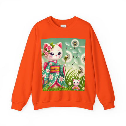 Geisha Kitten and the Dandelion Wish Heavy Blend™ Crewneck Sweatshirt