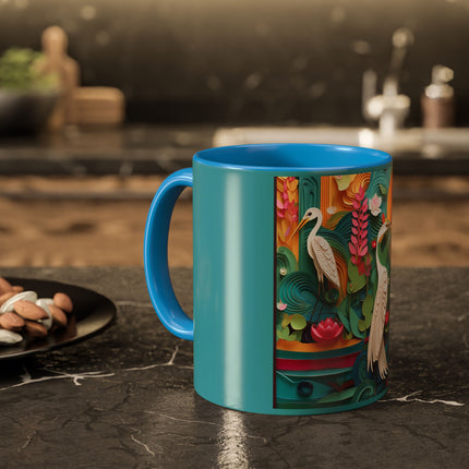 Elegant Egret Oasis Colorful Mugs (11oz, 15oz)