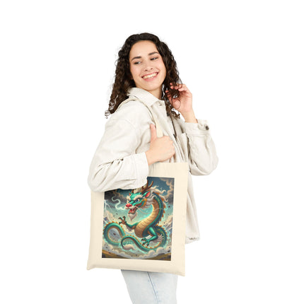 The Tibetan Dragon in Battle Cotton Canvas Tote Bag – Power, Motion & Mythic Energy