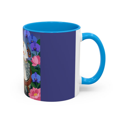 The Lady And The Garden Dragon Colorful Mugs – Art Deco Mythical Botanical Elegance