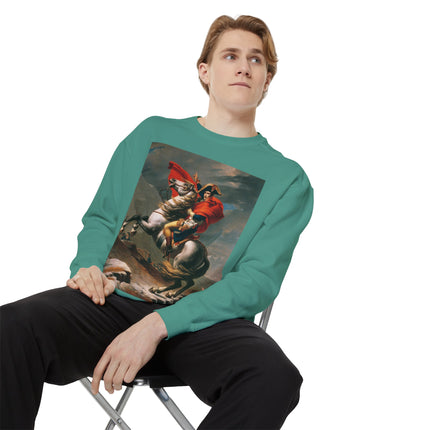 Napoleon Crossing the Alps by Jacques-Louis David Unisex Garment-Dyed Sweatshirt
