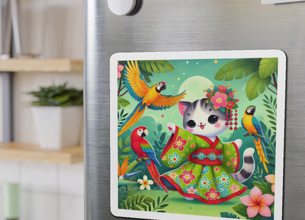 Parrot Dance of the Geisha Kitten Die-Cut Magnets (5 Sizes)