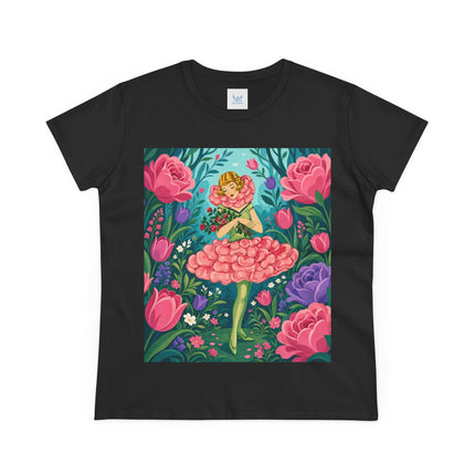 🌹🩰 The Rose Garden Dancer Cotton Tee – Art Deco Floral Whimsy