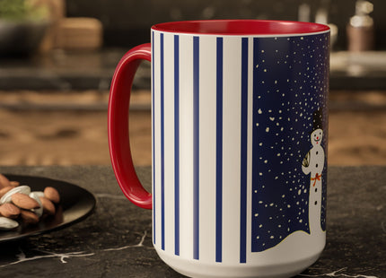 Snowman in Falling Snow Colorful Mugs (11oz, 15oz)