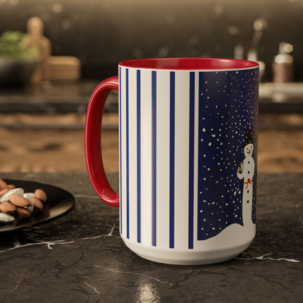 Snowman in Falling Snow Colorful Mugs (11oz, 15oz)
