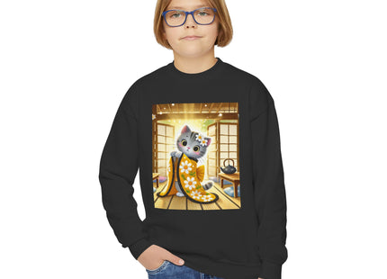 Playful Kitten in the Tea Room Youth Crewneck Sweatshirt