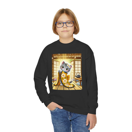 Playful Kitten in the Tea Room Youth Crewneck Sweatshirt