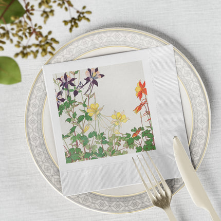 Aquilegia Flowers by Tanigami Kônan White Coined Napkins