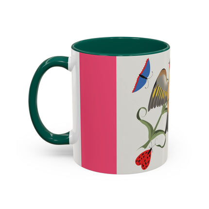 Goldfinch & Pink Flowers Colorful Mugs – Vibrant Spring & Bold Beauty