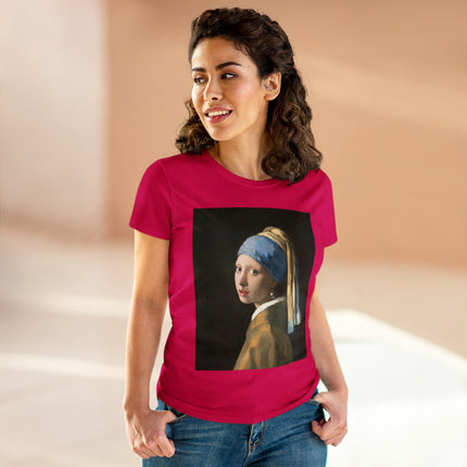 Girl with a Pearl Earring by Johannes Vermeer Women's Midweight Cotton Tee