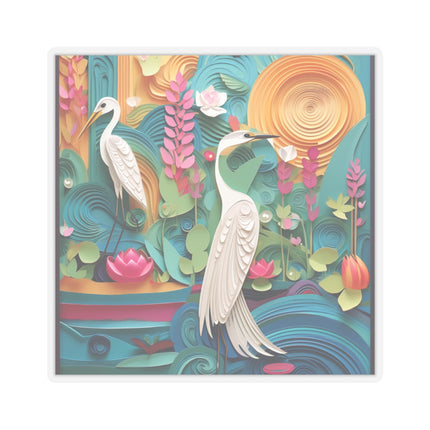 Elegant Egret Oasis Kiss-Cut Stickers (4 Sizes)