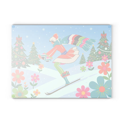 🎿❄️ The Christmas Ski Jumper Glass Cutting Board – Colorful Winter Holiday Fantasy