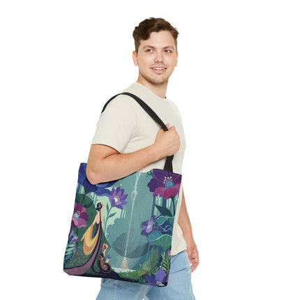 💧🌺 The Lady Of The Enchanted Fountain Tote Bag – Art Deco Garden Fantasy