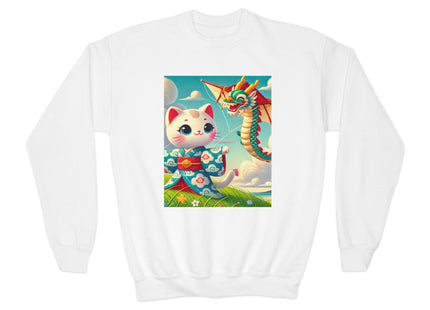 Geisha Kitten and the Dragon Kite Youth Crewneck Sweatshirt