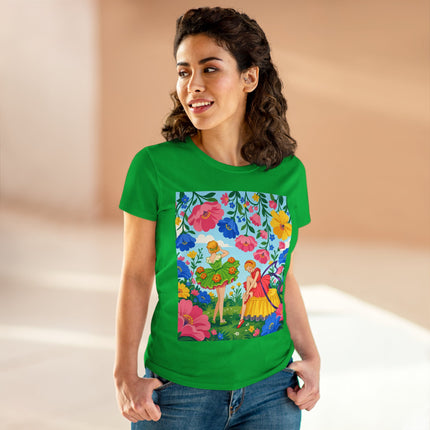 🌸🧚 The Fairies In The Flower Garden Cotton Tee – Art Deco Floral Whimsy