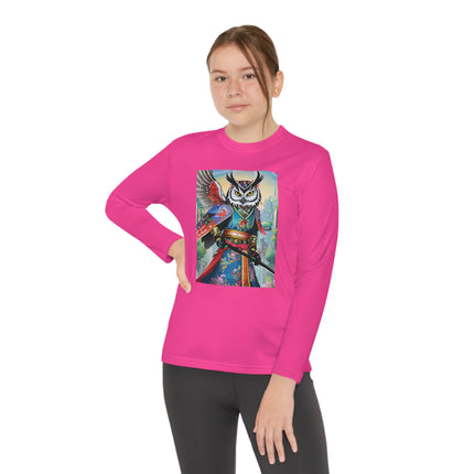 Cyberpunk Samurai Owl Youth Long Sleeve Competitor Tee – Futuristic Warrior & Neon Adventure