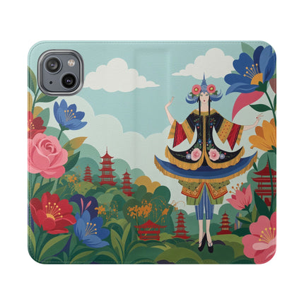 🌸🏯 The Lady Of The Pagoda Garden Flip Case – Art Deco Floral Fantasy