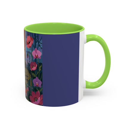 The Lady And The Midnight Birdcage Colorful Mugs – Art Deco Botanical Elegance