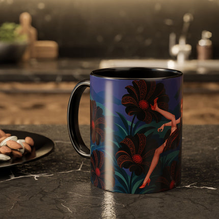 🖤🌺 The Midnight Floral Acrobat Colorful Mug – Art Deco Fashion Whimsy