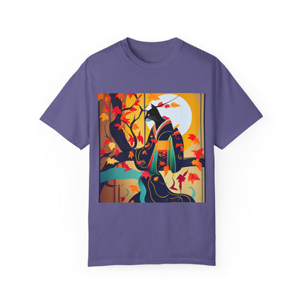 Black Cat in Kimono Unisex Garment-Dyed T-shirt