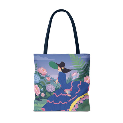 🌸💙 The Lady Of The Blue Garden Promenade Tote Bag – Art Deco Floral Fashion