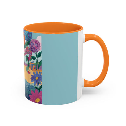 The Lady Of The Coral Parasol Colorful Mugs – Art Deco Coastal Elegance