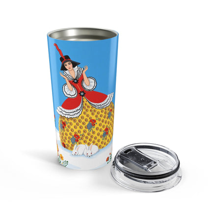 🌼🐇 The Lady Of The Winter Folk Garden Tumbler – Art Deco Floral Fantasy