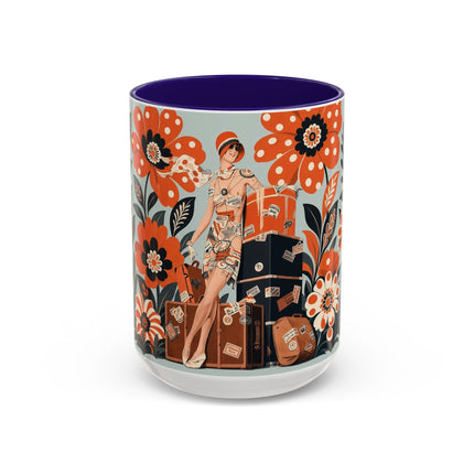 🧳🌼 The Grand Floral Voyage Colorful Mug – Art Deco Travel Elegance