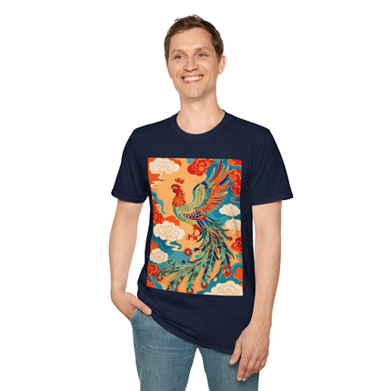 🐦🌞 The Celestial Phoenix Softstyle T-Shirt – Golden Clouds & Mythical Splendor