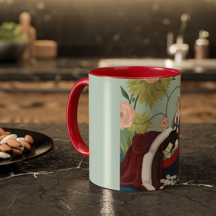The Lady Of The Scarlet Chaise Colorful Mugs – Art Deco Romantic Elegance