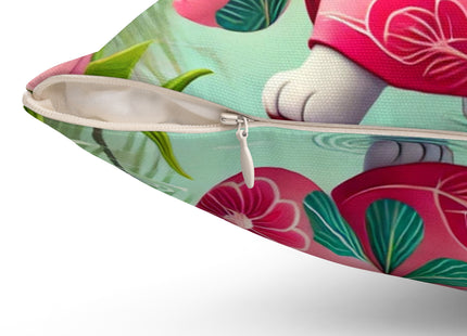Geisha Kitten Strolls Among the Spoonbills Spun Polyester Square Pillow