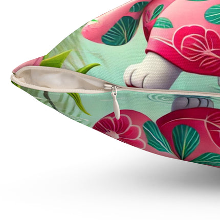 Geisha Kitten Strolls Among the Spoonbills Spun Polyester Square Pillow