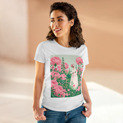 🌸💧 The Rose Garden Watering Cotton Tee – Art Deco Floral Whimsy