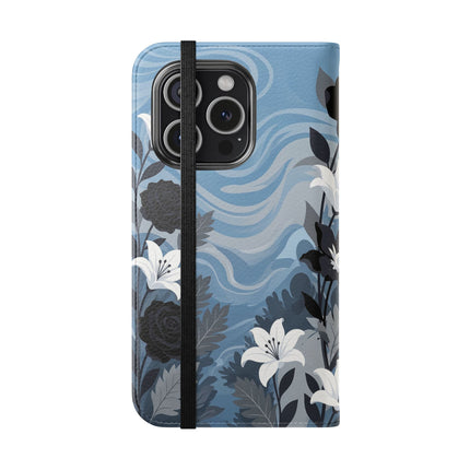 🖤🤍 The Lady Of The Black Rose Garden Flip Case – Art Deco Floral Elegance