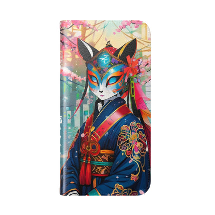 🦊⚔️ Cyberpunk Samurai Maiden Flip Case – Neon Grace & Warrior Courage