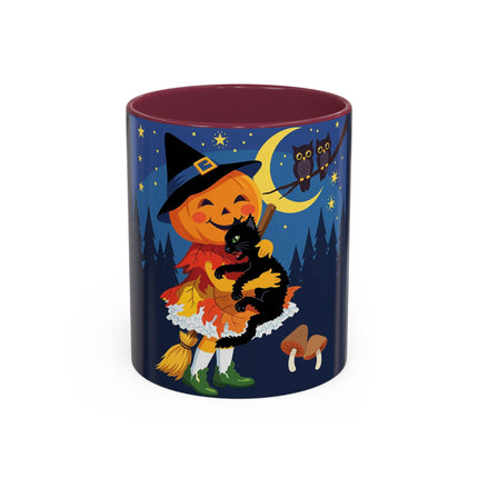 🎃🐈‍⬛ The Little Pumpkin Witch And Her Black Cat Colorful Mug – Whimsical Halloween Charm