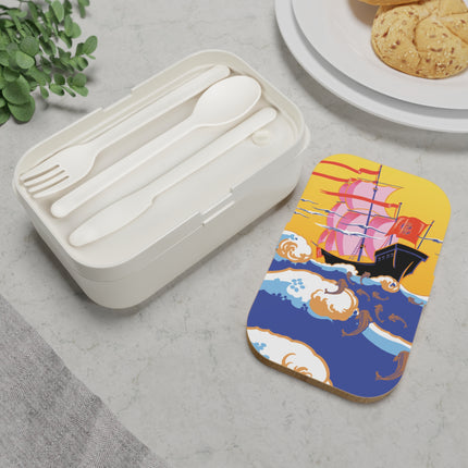 Gilded Voyage: Pink Sails & Flying Fish Bento Lunch Box