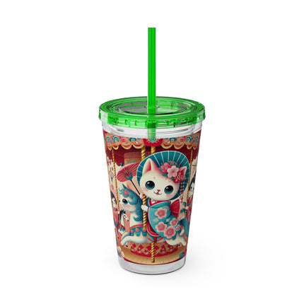Geisha Kitten's Enchanted Carousel Ride Sunsplash Tumbler with Straw, 16oz