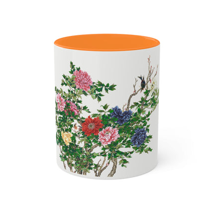 Peonies and Birds by Okamoto Shuki Colorful Mugs, 11oz