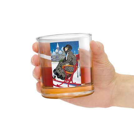 Elegant Winter Woman in Sleigh Rocks Glass, 10oz