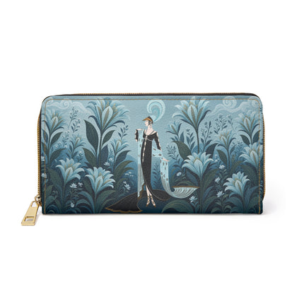 🌿🩵 The Enchanted Blue Lily Garden Wallet – Art Deco Botanical Elegance