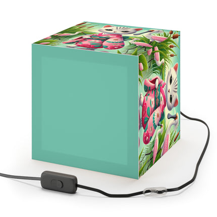 🌸🦩 Geisha Kitten Strolls Among the Spoonbills Light Cube Lamp – Serene Grace & Marshland Wonder