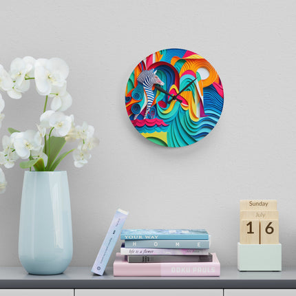 Surfing Zebra Acrylic Wall Clock, Round and Square