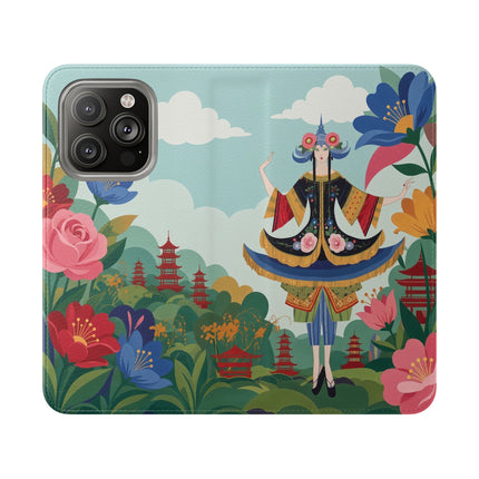 🌸🏯 The Lady Of The Pagoda Garden Flip Case – Art Deco Floral Fantasy