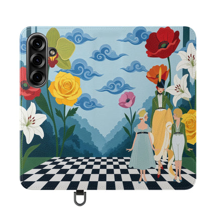 🌺♟️ The Ladies Of The Checkerboard Garden Flip Case – Art Deco Floral Fantasy