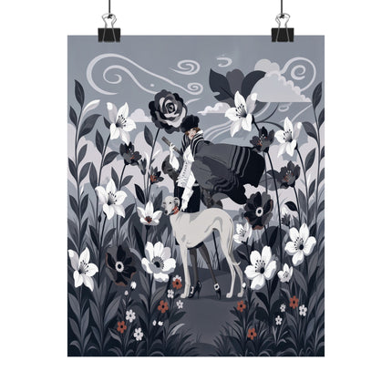 🖤🐕 The Lady Of The Midnight Hound Matte Vertical Poster – Art Deco Fashion Whimsy