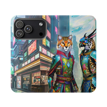 🐆🦜 Cybernetic Duets Flip Case – Neon Elegance & Digital Harmony