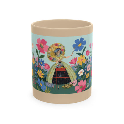 🌼🪭 The Lady Of The Grand Flower Garden Ceramic Mug – Art Deco Garden Whimsy